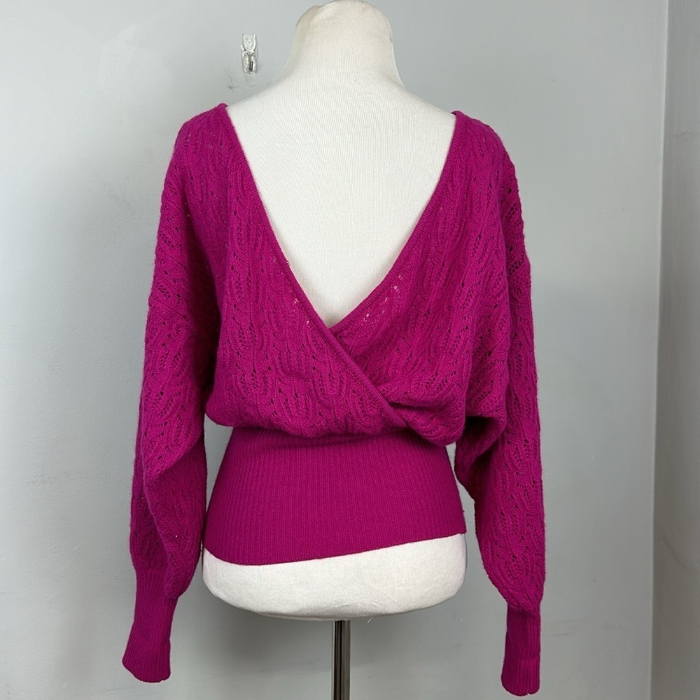 Pink Fuchsia Wool Rabbit Fur Open Back Pointelle … - image 4